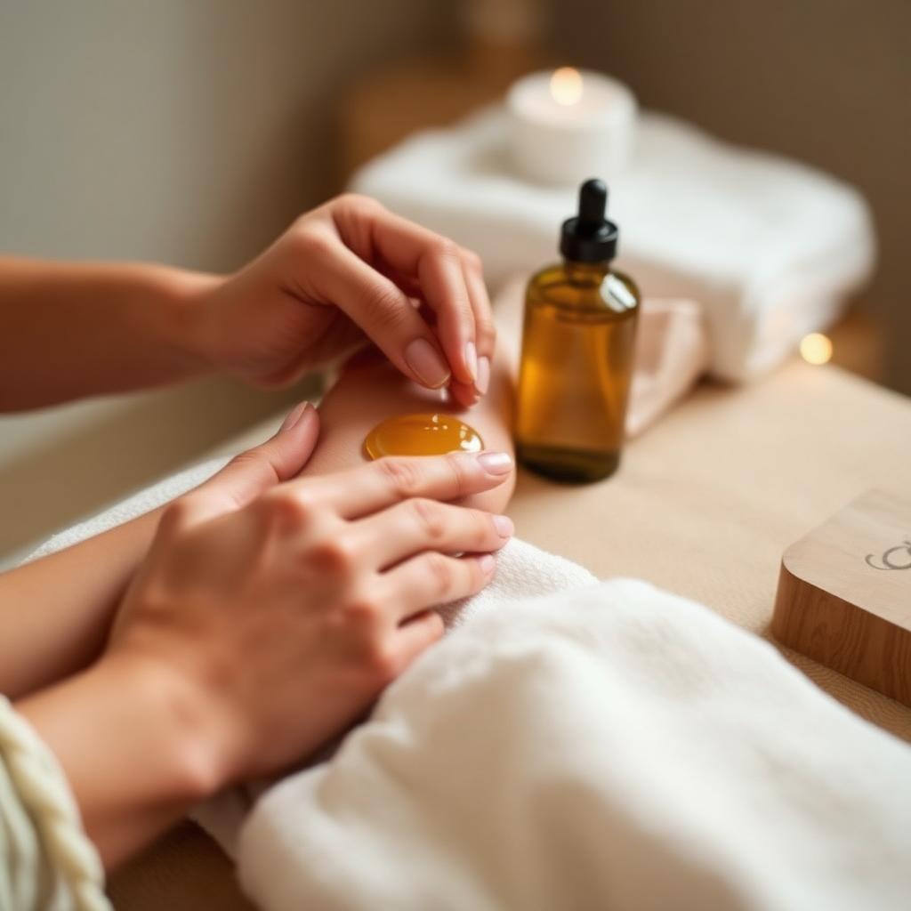 Aplicação delicada de óleo durante massagem